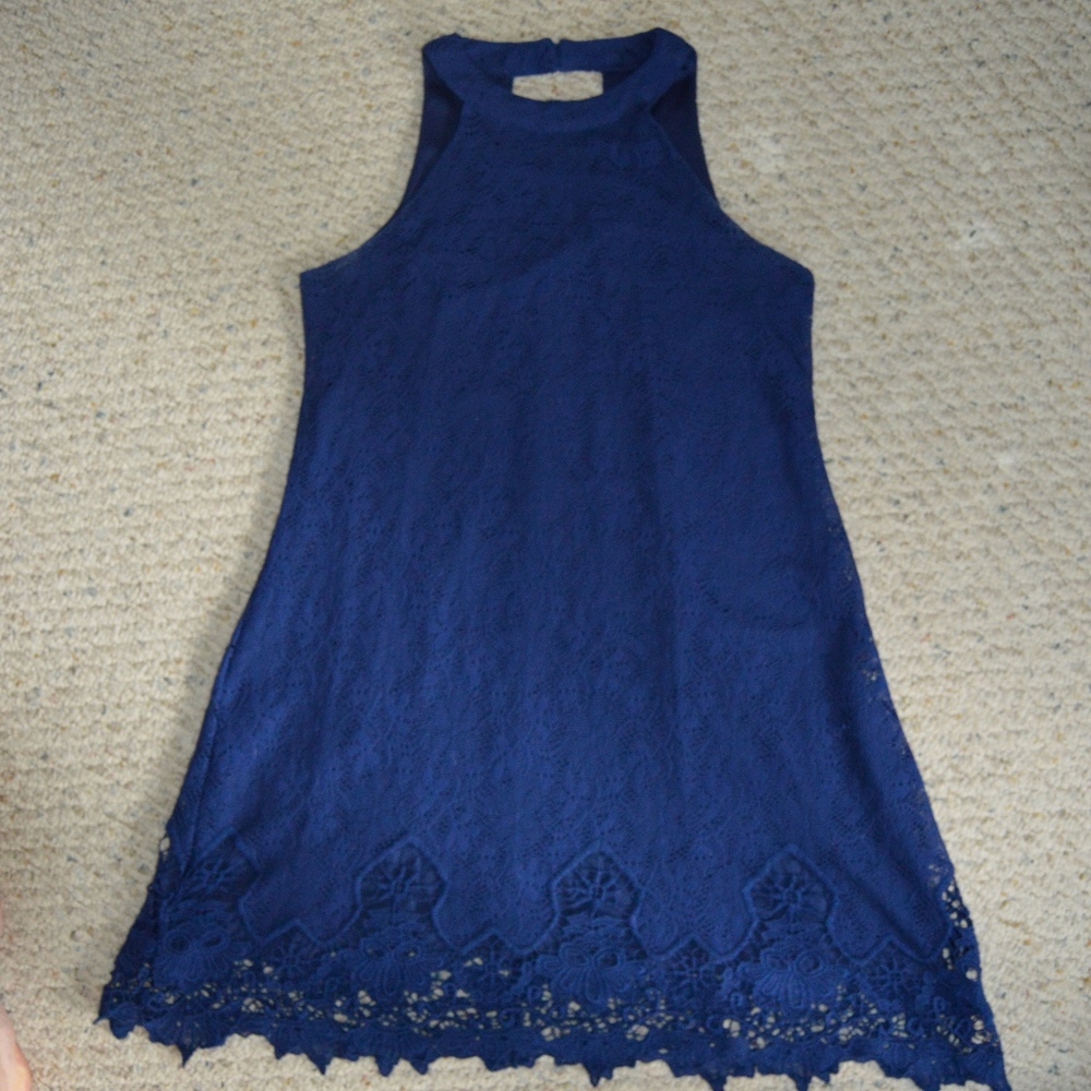 dark blue lace shift dress